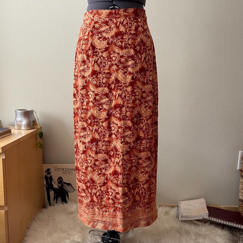 Y2K Vintage 2000's Orange Red Floral Maxi Skirt | Boho Earthy Whimsy Size XS/S